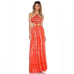 Indah Red and White Tie-Dye Cutout Maxi Dress